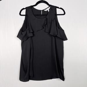 BCBGeneration Black Cold Shoulder Ruffle Long Sleeve Blouse Top Small Keyhole